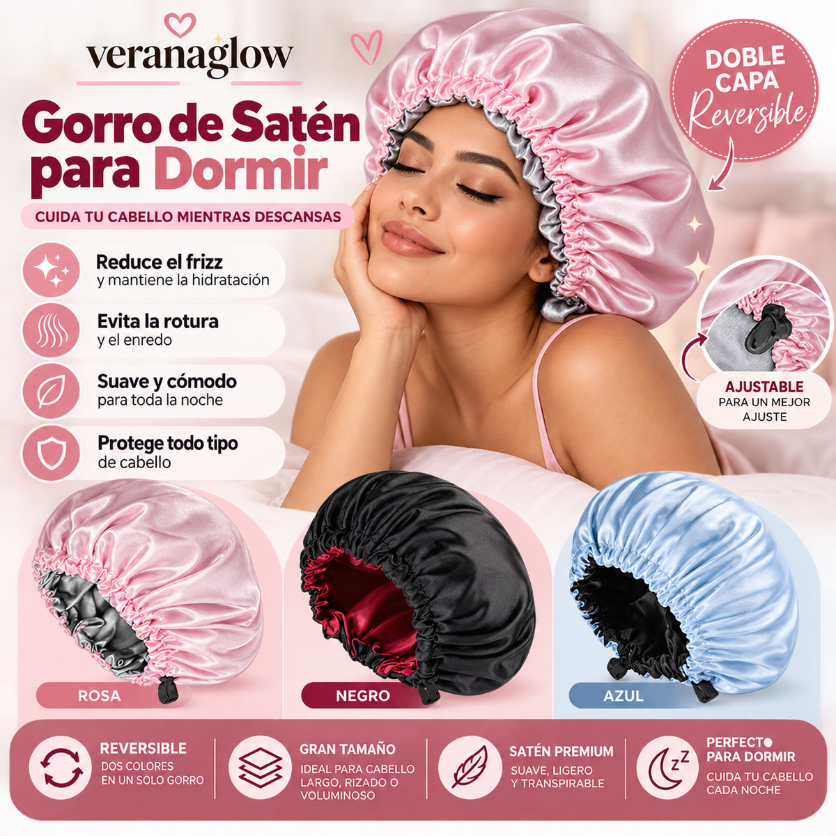 Wholesale Satin Bonnet for Sleeping Silky Bonnet Cap Large Double Layer Reversible Adjustable Sleep Bonnet Used To Hair Care